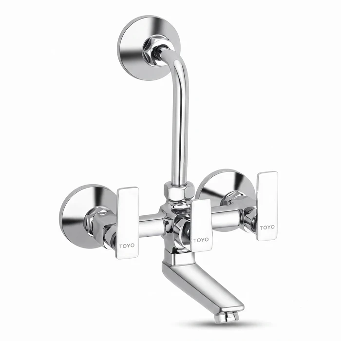 Toyo 2-in-1 Wall Mixer with Long Bend Pipe, Connecting Legs & Wall Flanges | Solid Brass Dual-Outlet Shower Valve | AQ-51910
