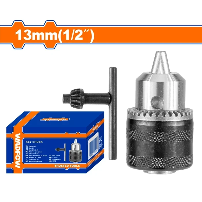 Wadfow Professional 1.5-13mm Geared Keyed Drill Chuck | Heavy-Duty 1/2-20UNF Threaded Power Tool Spindle Adapter with 1-Piece Manual Tightening Key | WKCU6202