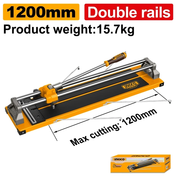 INGCO 1200mm Manual Tile Cutter with 20mm Dual Sliding Bars | 14mm Max Thickness Capacity Heavy-Duty Porcelain Ceramic Breaker with 1400x200mm Steel Base & Tungsten Bearing Blade | HTC12001