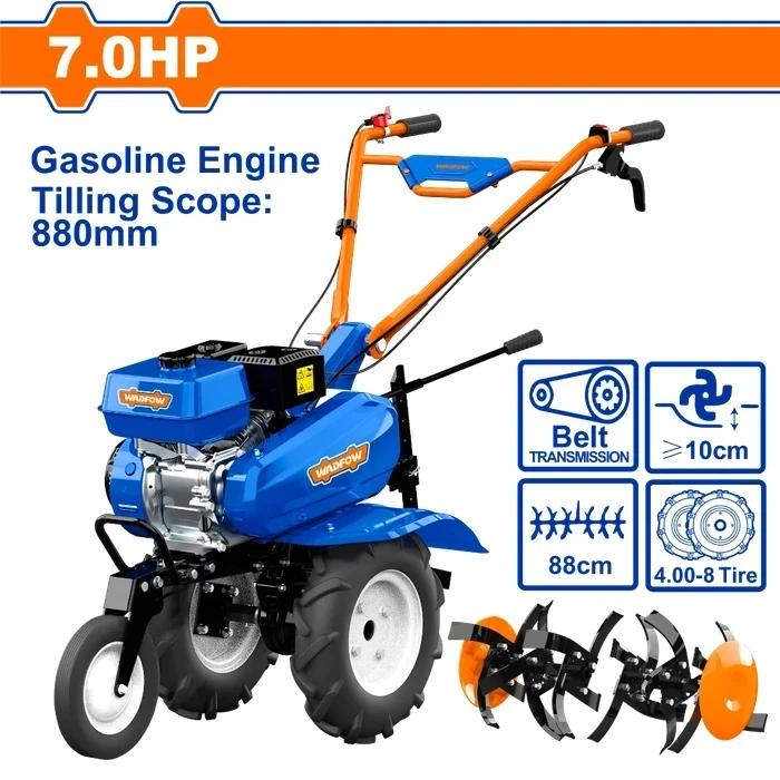 Wadfow 7.0HP 212cc Professional Gasoline Power Tiller | Heavy-Duty Belt-Driven Cultivator with 880mm Tilling Scope, 24 Pcs Blades & Recoil Starting System | WTL2A75