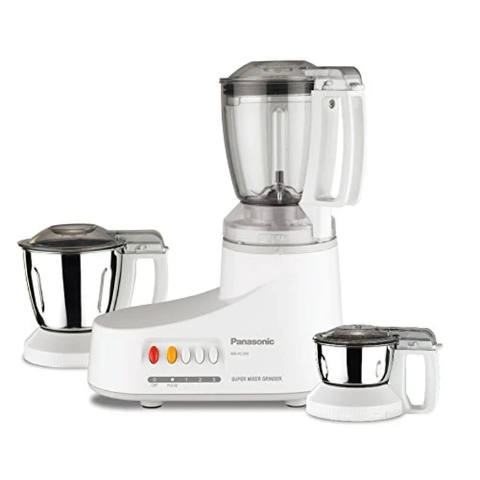 Panasonic 550W Super Mixer Grinder with 2 Stainless Steel Jars & 1 Polycarbonate Jar | 3-Speed Button Control Safety Lock | Wet Dry Blending Chutney Grinding White | MX-AC300H