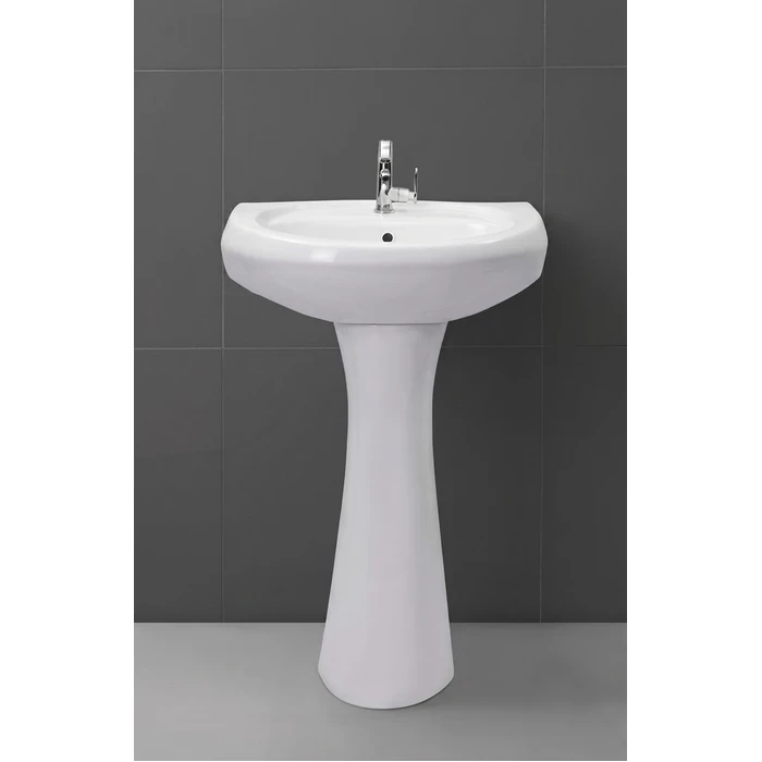 TOYO 21-Inch Full Pedestal Wash Basin | Double-Fired Premium Vitrified Ceramic | Heavy-Duty Floor-Standing Design Glossy White Finish | Toyo-25131-PB