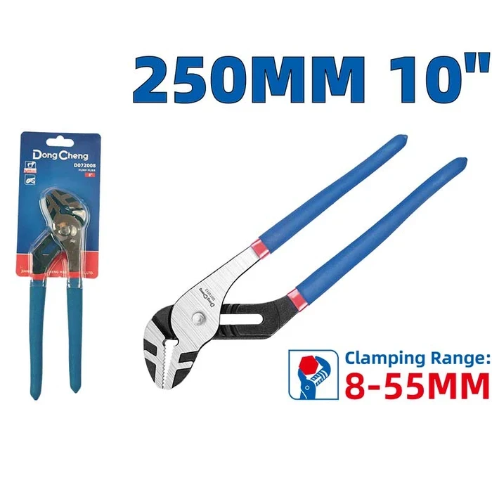 Dongcheng DG 10" (250mm) Professional Water Pump Plier | 55mm Wide Jaw Opening with Black Anti-Rust Finish & Two-Color Soft Grip Handles | DG Series