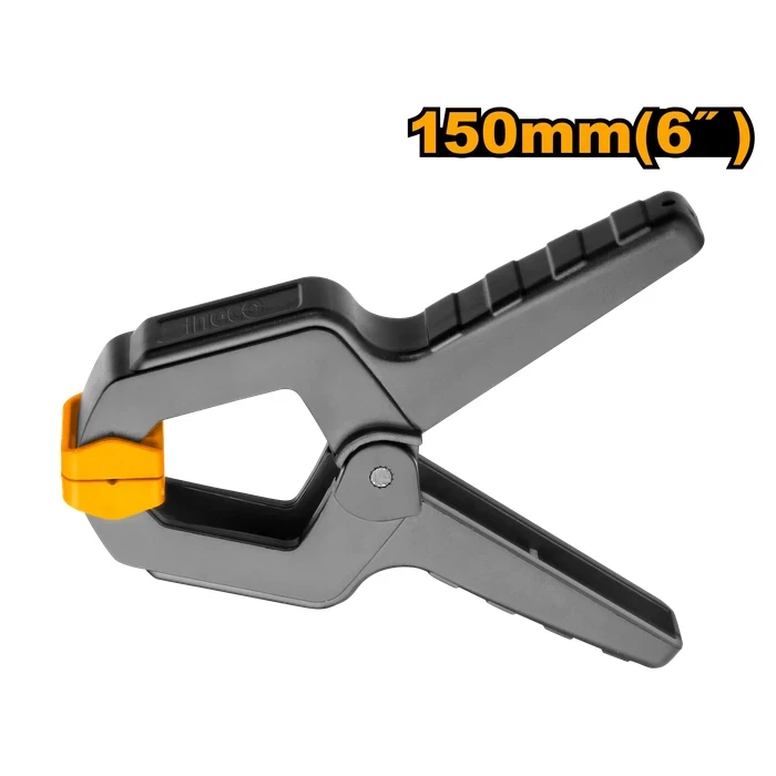INGCO 6" (150mm) Heavy-Duty Industrial Spring Clamp | 15KGS High Clamping Force Fastener with 68mm Max Open Mouth and Impact-Resistant Black Clip Body | HQSC0206