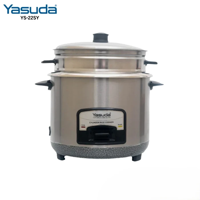 Yasuda Stainless Steel Rice Cooker with Integrated Steamer Tray | 1000W Multi-Functional Food-Grade Cooker | Stainless Inner Pot Thick Heating Base | YS-28SY / YS-18SY