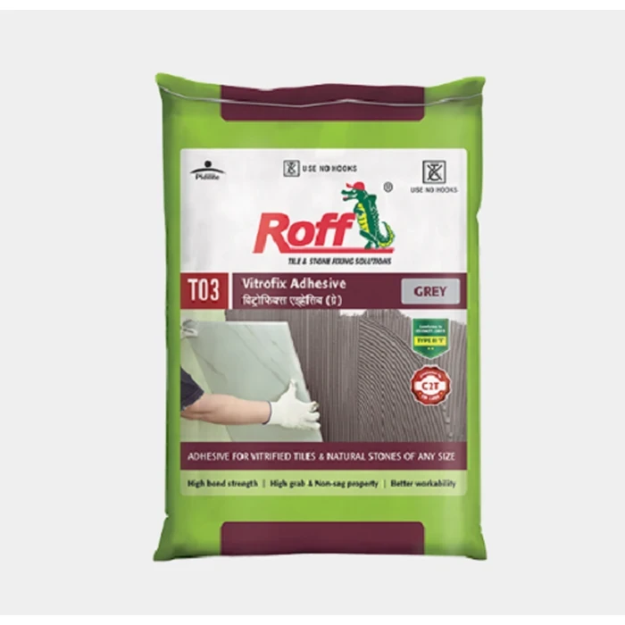 Dr. Fixit Roff Vitrofix T03 High-Strength Polymer-Modified Grey Tile Adhesive Powder Bag for Vitrified Tiles & Stone | 20 Kg