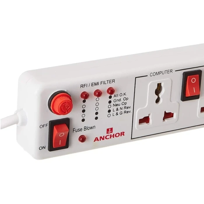 Anchor 4-Way Universal Socket Power Strip with Individual Switches & Surge Protection | 22568 (1.5M Cord) & 22569 (4.0M Cord)
