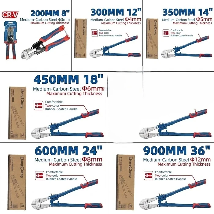 Dongcheng 8" to 36" Heavy Duty Industrial Bolt Cutters (200mm–900mm) | Forged Cr-V & Hardened T8A Steel High-Leverage Metal Shears with Sandblasted Finish | DG Series