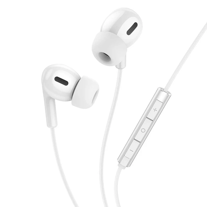 HOCO Shelly Wired Type-C Earphone with Mic | 6mm Driver | Ceramic & Nylon Braid | White Finish | M91