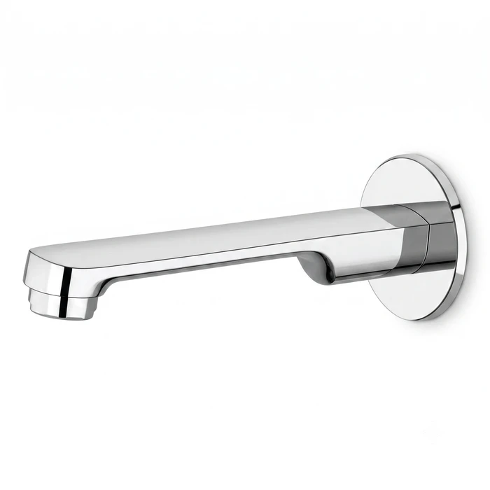 TOYO CO-52114 Solid Brass Plain Bathtub Spout | Premium Chrome Wall-Mounted High-Flow Bath Filling Spigot with Stainless Steel Wall Flange