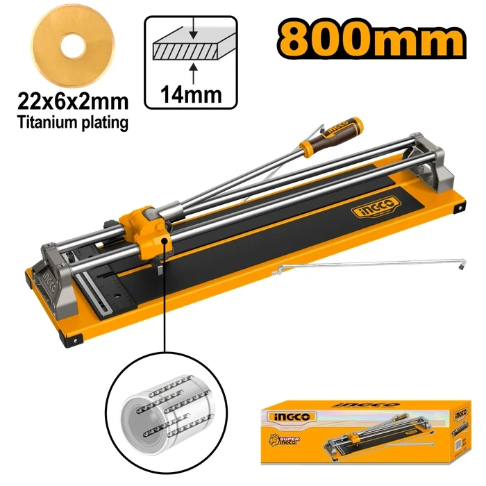INGCO 800mm Manual Tile Cutter with 20mm Dual Sliding Bars | 14mm Max Thickness Capacity Heavy-Duty Porcelain Ceramic Breaker with 1000x200mm Steel Base & 22mm Blade | HTC04801