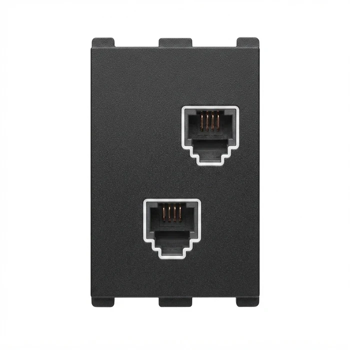 Anchor Roma Urban 1-Module (1M) RJ11 Double Telephone Jack with Shutters | Dual-Port In-Wall Voice & Intercom Socket | 66552S (Silver) & 66552GB (Graphite Black)