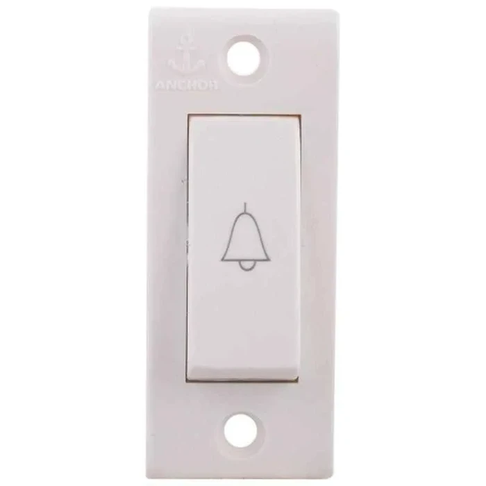 Anchor Penta PC Deluxe 6A 1-Module Bell Push Switch 240V | Spark-Shield Polycarbonate Doorbell & Chime Wall Switch (White) | 14113