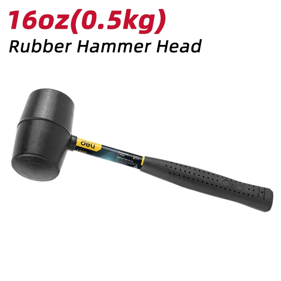 Deli 16oz (450g) Professional Non-Marring Rubber Mallet | Heavy-Duty Double-Sided Soft Head with Rubber-Coated Tubular Steel Handle | EDL5616