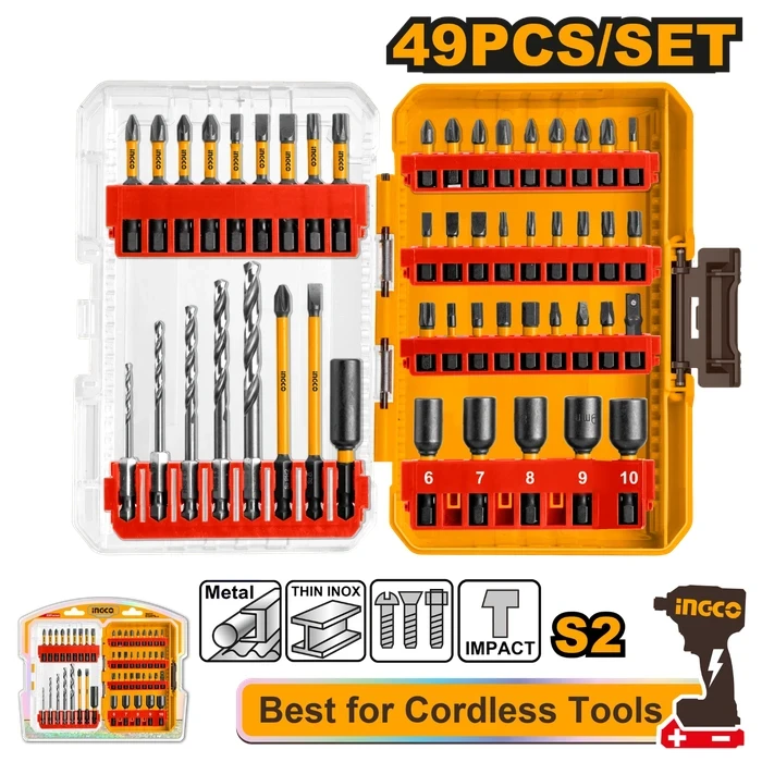 INGCO 49 Pcs High-Torque Impact Screwdriver Bits Set | Premium Shock-Resistant Torsion Power Driver Bit Kit packed in Double Blister | AKDL24906