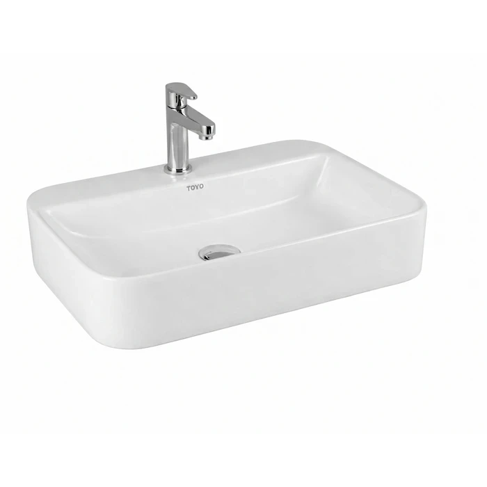 Toyo White Counter Top Basin 21.7" x 14.8" | Luxury Rectangular Table Top Wash Basin | Premium Vitreous China Ceramic Low Profile Vanity Sink | 550x375x115mm | TOYO-24188