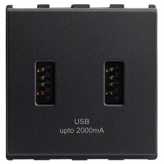 Anchor Roma Urban 2-Module (2M) Dual Port USB Charger 5V 2.0A / 2.1A | V0-Grade Flame-Retardant Modular Fast-Charging Wall Socket | 66710GB (Graphite Black)