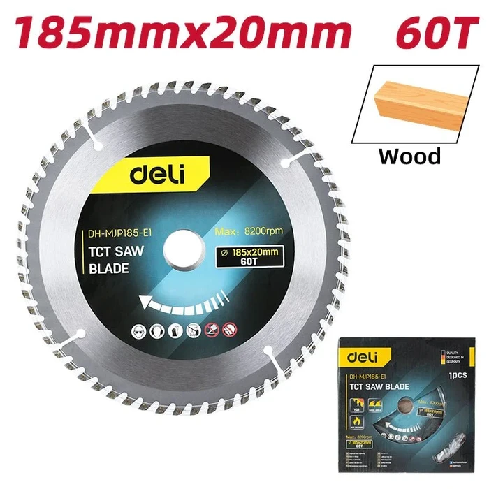 Deli Tools 185mm TCT Circular Saw Blade | 30T Multi-Material Wood, Aluminum & PVC Cutting Disc (22.23mm Arbor Bore) | EDH-MJP185-E1