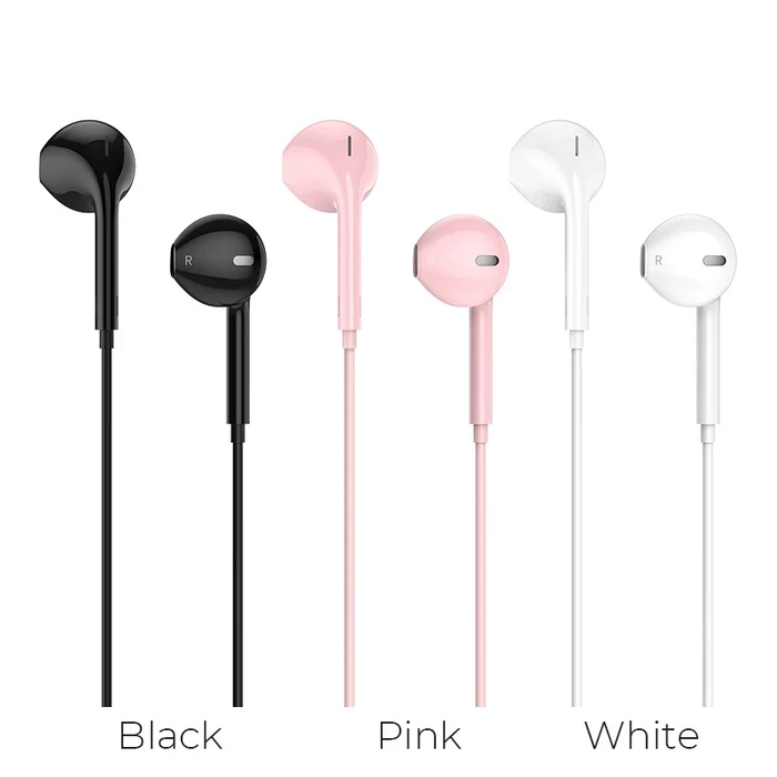 HOCO Memory Sound Wire Control Earphone with Mic | 14.2mm Driver | Volume Control | Black, White, Pink Finish | M55