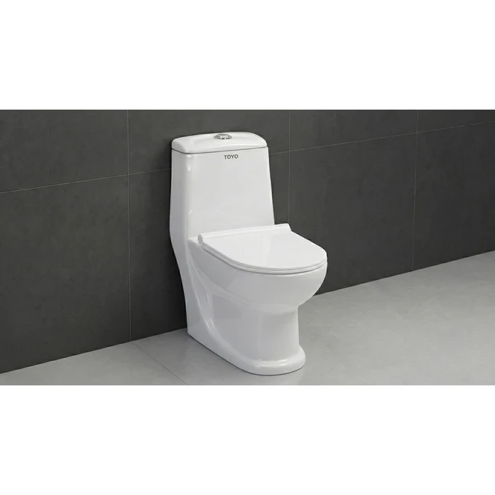 Toyo 21551 White One Piece Closet 9" Rough-in | Wash Down Single Piece WC | PP Soft Close Heavy Seat Cover & Superflow Dual Flush Toilet | 650x350x720mm
