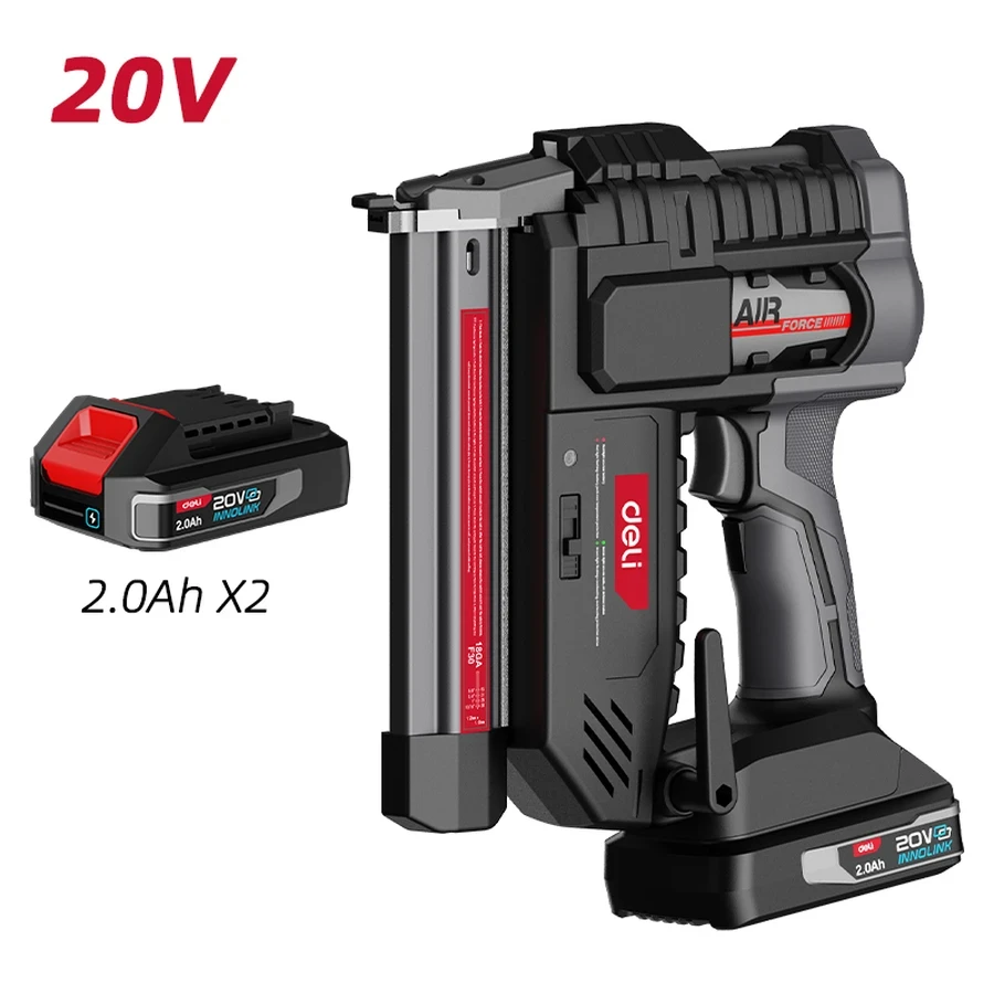 Deli 20V Brushless Cordless Brad Nailer | 30mm Nail Capacity Patented Dual-Cylinder Finish Tacker with Quick-Release Magazine & LED Light (Red Series) | EDE750