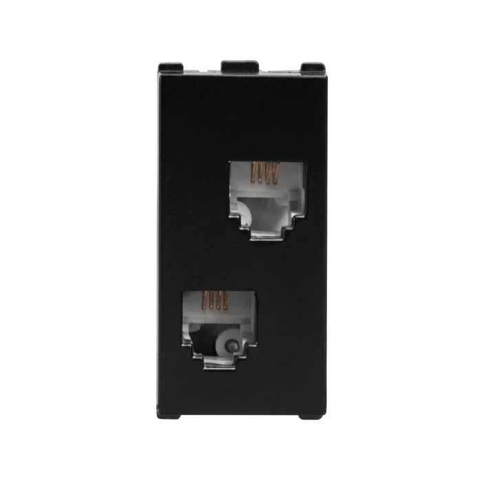 Panasonic Europa 1-Module Dual RJ11 Double Telephone Jack (w/o Shutter) | High-Density 2-Port Landline & Intercom Wall Outlet in Designer Graphite Black | WIPM2264GB