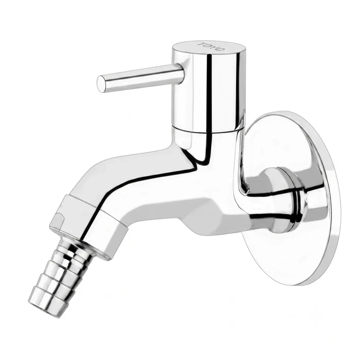 Toyo Nozzle Bib Cock Garden Faucet with Integrated Hose Nozzle, Smooth Operating Handle & Decorative Wall Flange | Model No. CO-52191-G