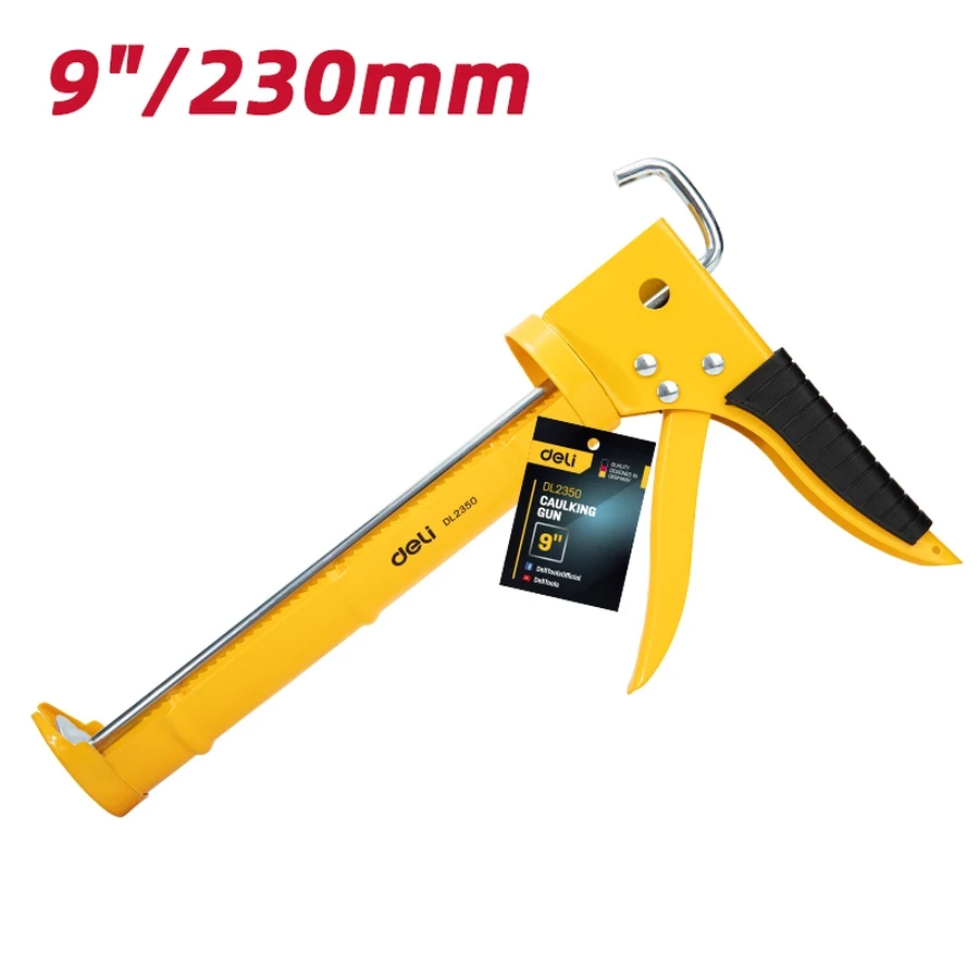Deli 9" (230mm) Professional A3 Steel Skeleton Caulking Gun | Heavy-Duty Manual Silicone & Adhesive Sealant Dispenser | EDL2350