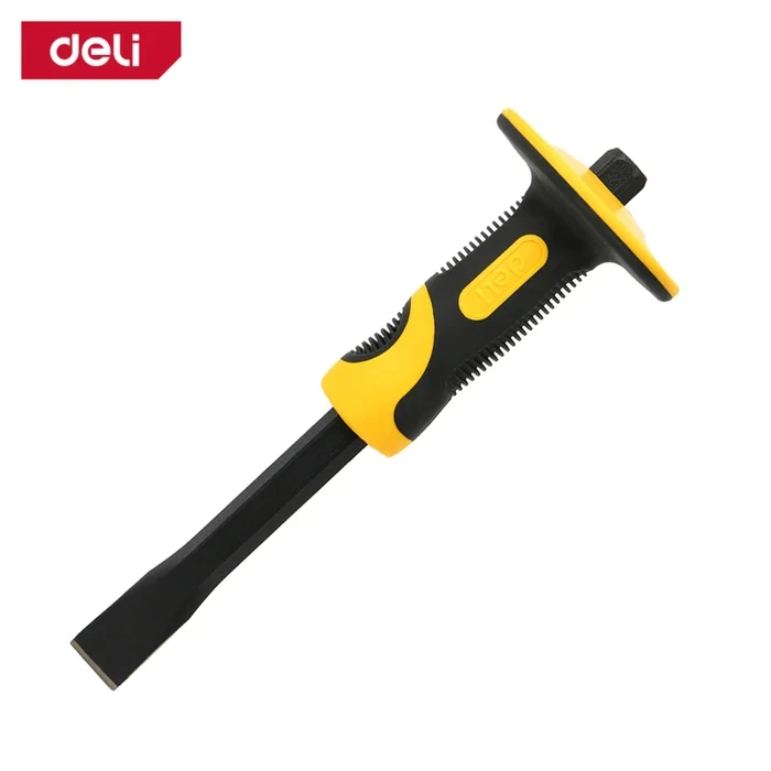 Deli 25mm x 19mm x 305mm High Carbon Steel Chisel | Heavy-Duty Heat-Treated Woodworking & Metalworking Chisel with Unique Protective Guard Handle | EDL6312