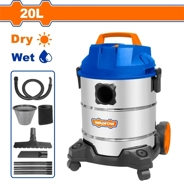 Wadfow 1200W Wet & Dry Industrial Vacuum Cleaner | 20L Heavy-Duty High-Capacity Shop Vac with >18kPa Suction Pressure, Integrated Blowing Function & Multi-Surface Combi Nozzle Kit | WVR4A20
