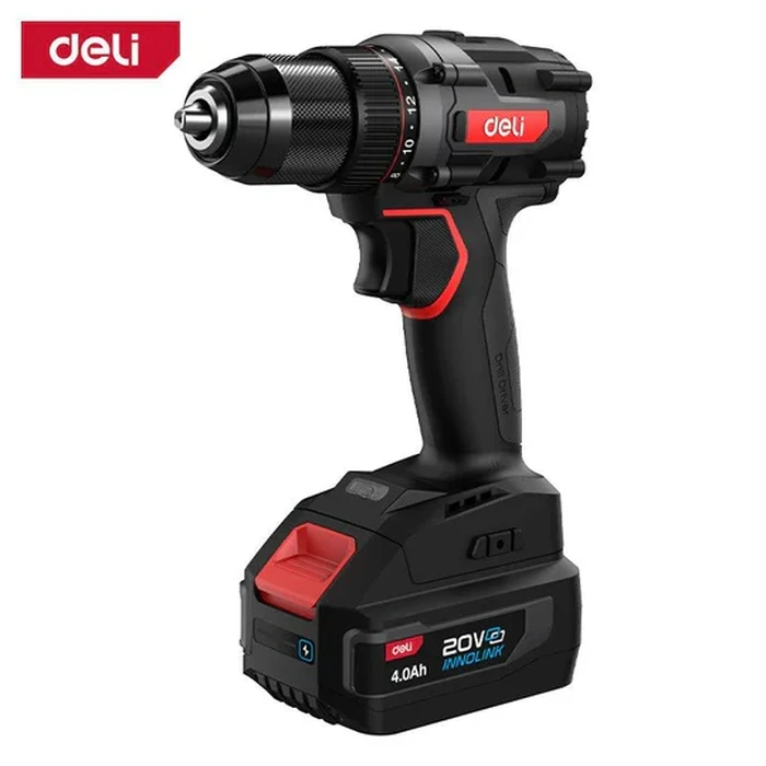 Deli Tools 20V Brushless Cordless Impact Drill Kit 50Nm Torque 2-Speed Hammer Driver with 4.0Ah High Capacity Battery, Cr-V Bit & Heavy Duty BMC Case | EDE-CZ20-2A4