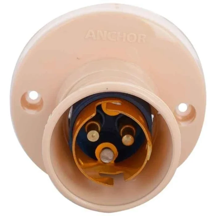 Anchor by Panasonic 6A 240V Metal Ring B22 Batten Lamp Holder | Flush Ceiling & Wall Mount Bulb Socket in Ivory Finish | Penta Series 51170