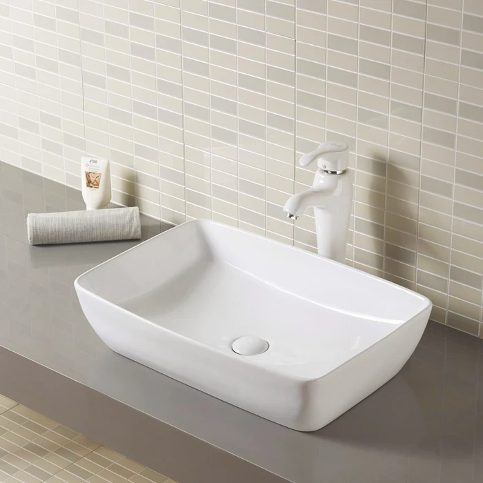 Toyo White Counter Top Basin 590x405mm | Luxury Modern Table Top Wash Basin | Premium Vitreous China Ceramic Vanity Sink | TOYO-24012