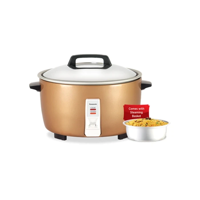 Panasonic 3.2L Automatic Drum Rice Cooker with Double Heating Coil & Warmer | 1050W Auto Keep Warm 5 Hrs Stainless Steel Lid | Cooking Steaming Soup Making Metallic Gold / Silver | SR-932D