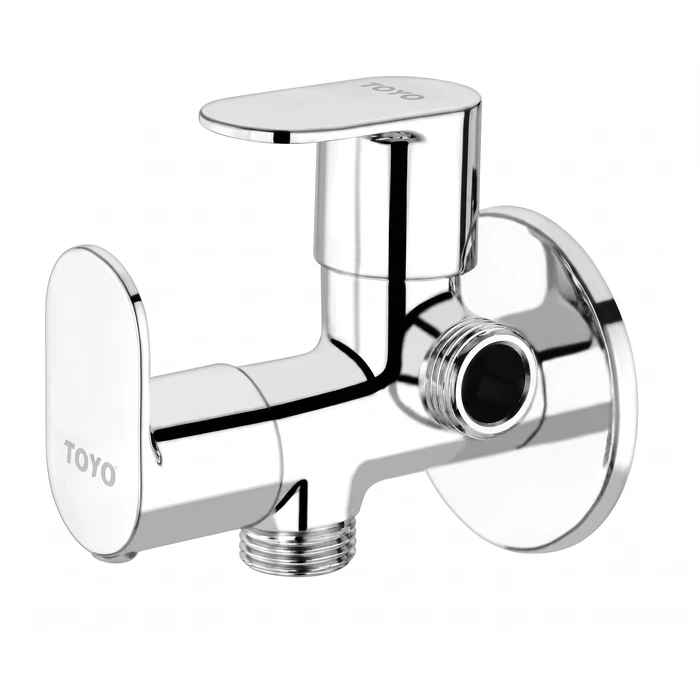 Toyo 2-Way Angle Valve with Double Operating Handles & Matching Wall Flange | Dual Outlet Solid Brass Utility Shut-Off Valve | CO-52105-2