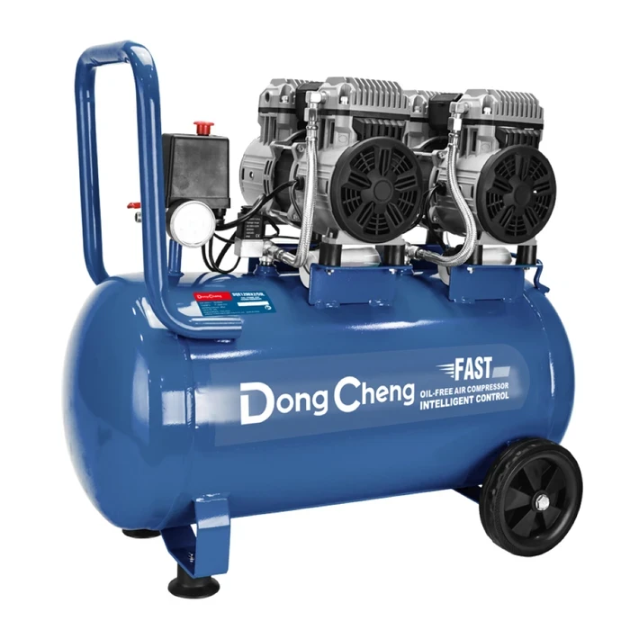 Dongcheng 50L Dual-Motor Silent Oil-Free Air Compressor 2400W | 150L/min Displacement 8 Bar Industrial Pneumatic Station | DQE1200/50L