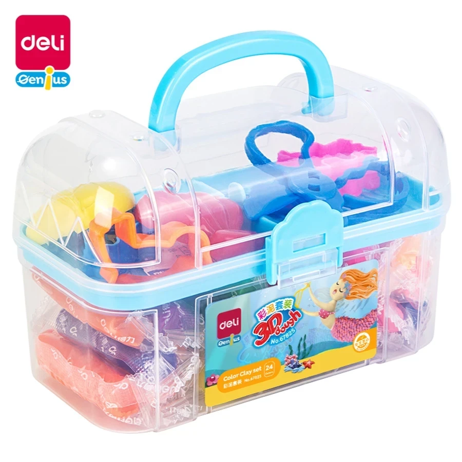 Deli 24-Color Plasticine Modeling Clay Set | Non-Toxic, Non-Sticky DIY Handmade Clay with Sculpting Tools | 67825
