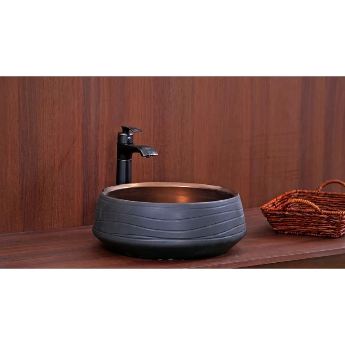 Toyo Pansy-292 Ceramic Countertop Art Basin 16"x16" | Brown & Bronze Hand Crafted Premium Finish | Stain Resistant Easy to Clean Bathroom Wash Basin | 410x410x150mm