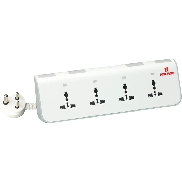 Anchor 4-Way Universal Socket Spike Guard Power Strip with Individual Switches & LED Indicators | 2500W 1.5M Cord EMI/RFI Filter (Grey) | 22637