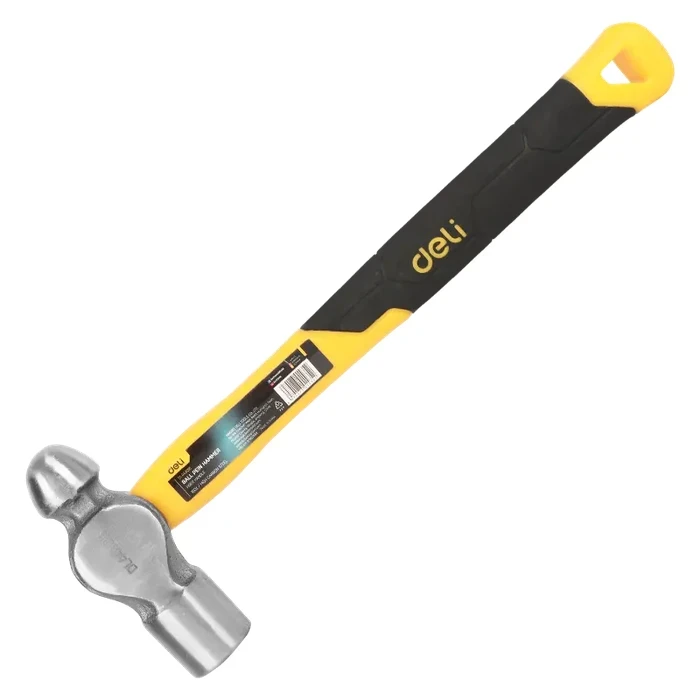 Deli Tools Ball Pein Hammer 500g (1lb) | Drop-Forged 45# Carbon Steel Head with Fiberglass Shock-Absorbing Handle | EDL443016