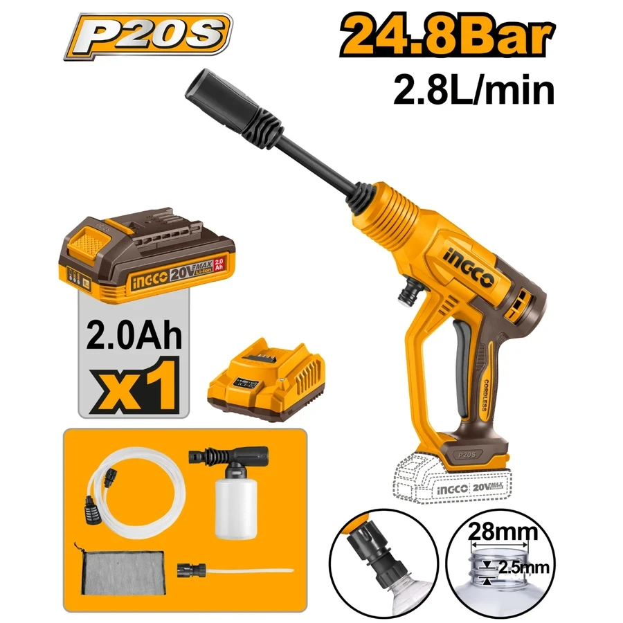 Cordless Pressure Washer | CPWLI20362 | 20V Max | Portable Self-Suction Cleaning Kit