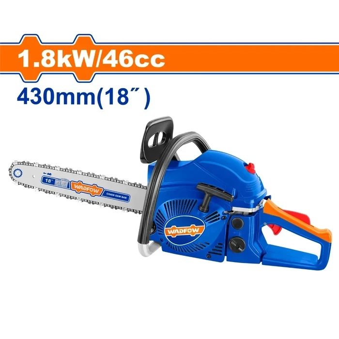 Wadfow 46cc 1.8kW Professional Gasoline Chain Saw | 18" (430mm) Heavy-Duty 2-Stroke Petrol Timber Cutter with 550ml Fuel Capacity & High-Hardness Saw Chain | WGC1552
