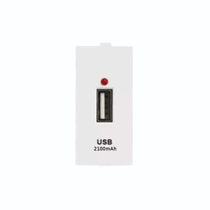 Anchor Penta PC 1-Module (1M) 5V DC 1000mA USB Wall Charger Socket 220V | Panasonic IP20 Shock-Proof In-Wall Direct Charging Port (Glossy White) | 14309
