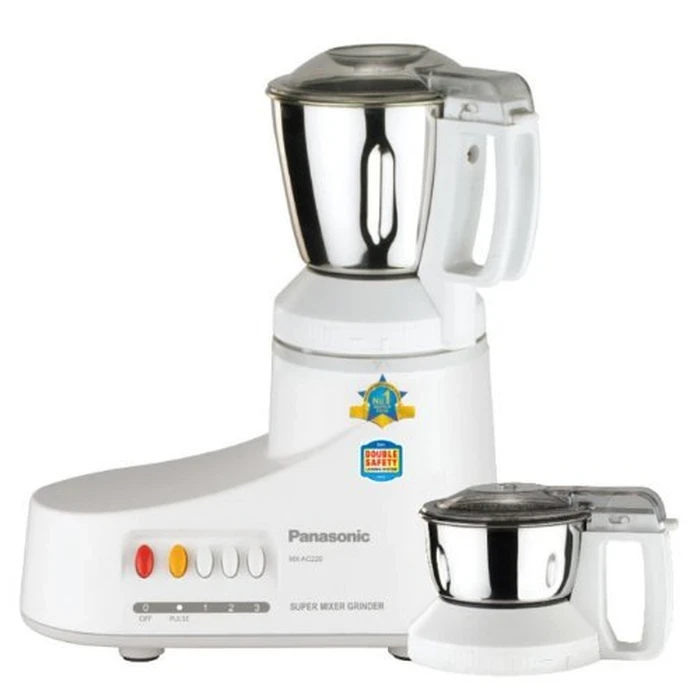 Panasonic 550W Super Mixer Grinder with 2 Stainless Steel Jars | Heavy Duty Motor Locking Safety System | Wet Dry Blending Chutney Grinding All Type Juicer White | MX-AC220H