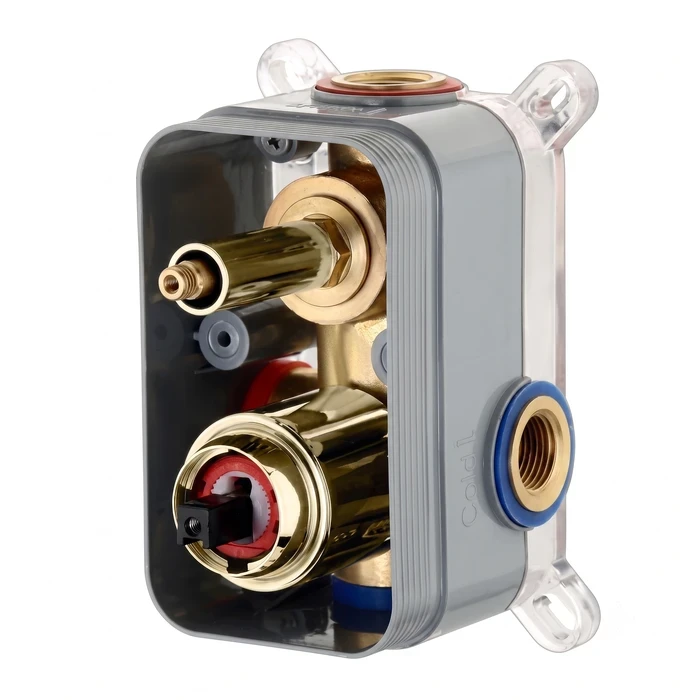 TOYO-51043 Box Type Concealed Diverter Part | No Break Tile Architecture | 40mm High Flow Premium Golden 2-Inlet 4-Way Solid Brass Behind-Wall Shower Mixing Engine Matrix