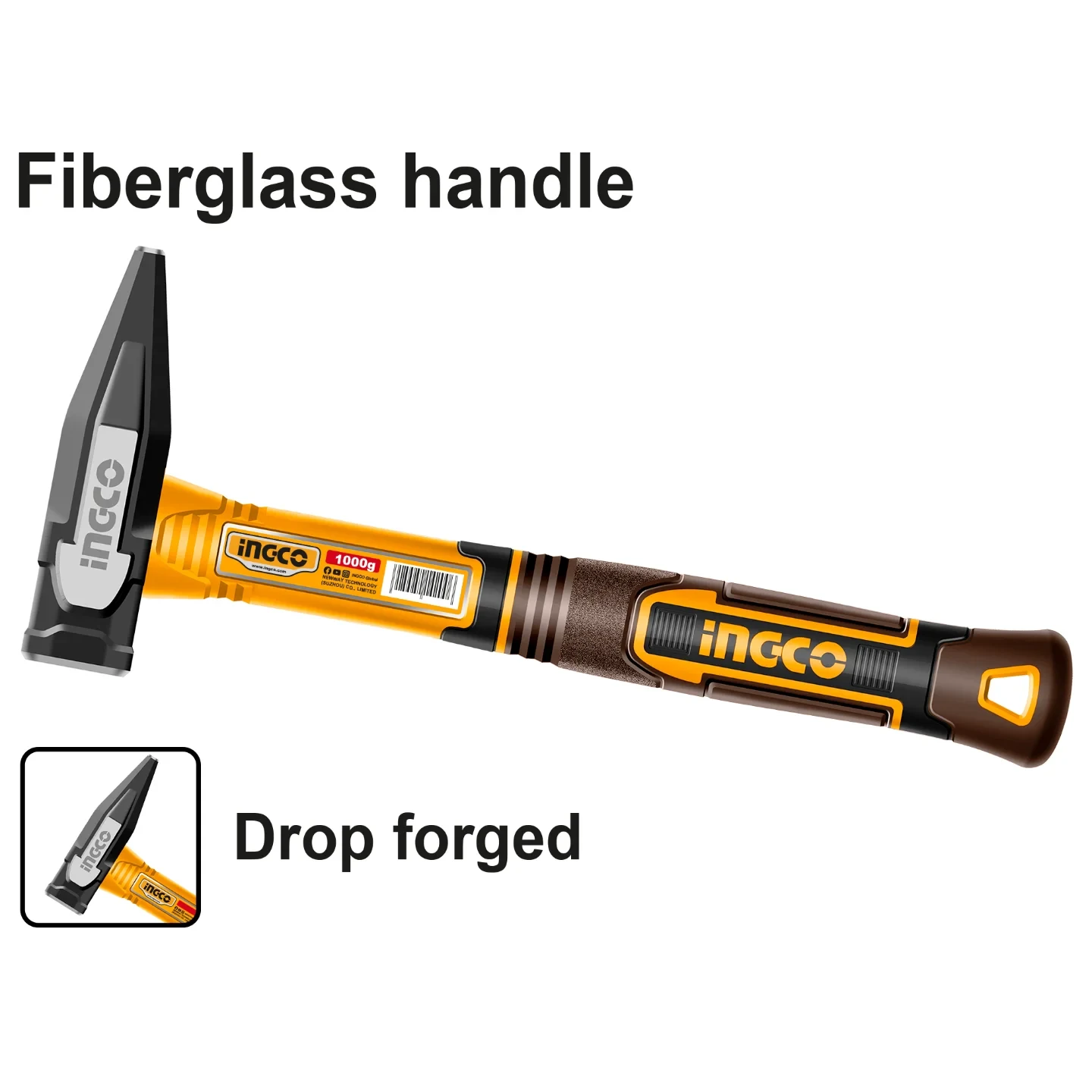 INGCO Professional Machinist Cross-Pein Hammer (200g–1000g) | Drop-Forged 45# Carbon Steel Head & Shock-Absorbing Fiberglass Handle | HMH82200