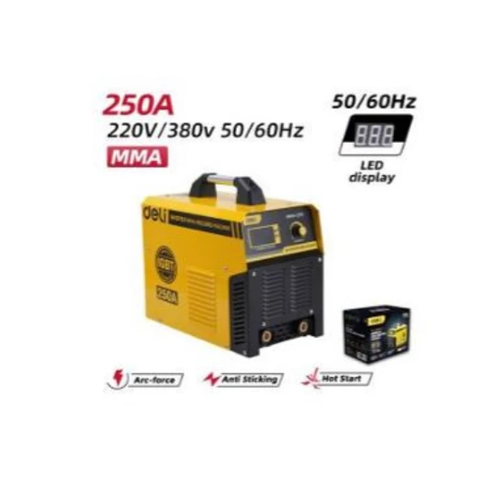 Deli Tools 250A Inverter MMA Welding Machine | Heavy-Duty Industrial IGBT Stick Arc Welder with Voltage Fluctuation Compensation | EDL-MMA250-E2