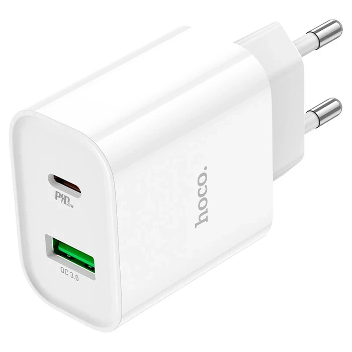 HOCO Plus Rapido Charging Adapter | PD 20W + QC 18W Dual Output Matrix | White | C80A