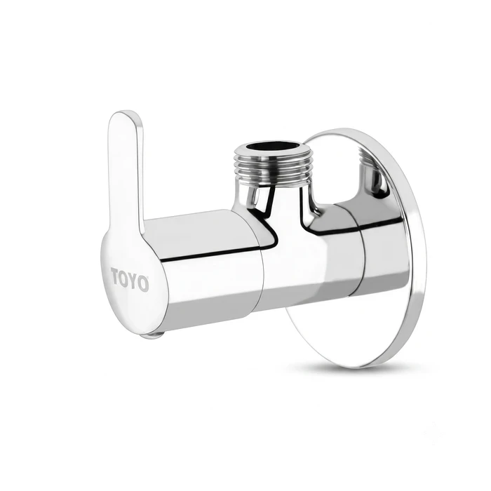 Toyo Angle Valve with Operating Handle & Matching Wall Flange | Solid Brass Wall-Mounted Water Isolation Stop Valve | SA-52204