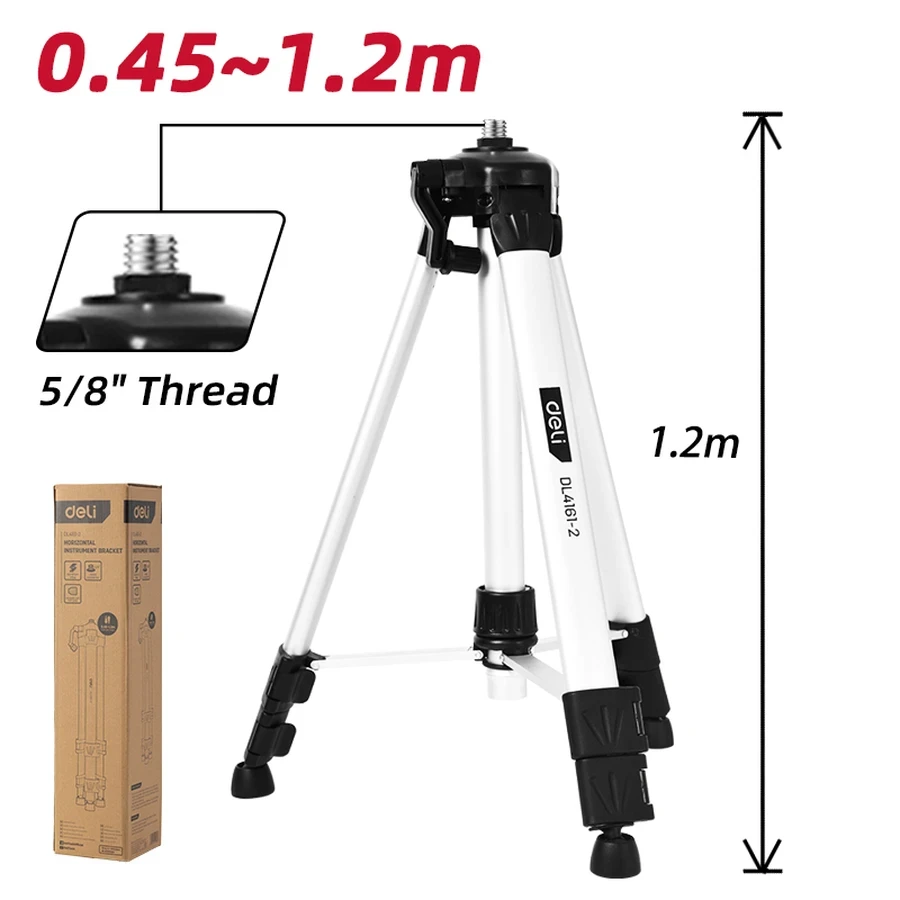 Deli 0.45~1.2m Professional Aluminum Laser Level Tripod Stand | Heavy-Duty Height-Adjustable Stand with Crank Rocker & Level Vial | EDL4161-2